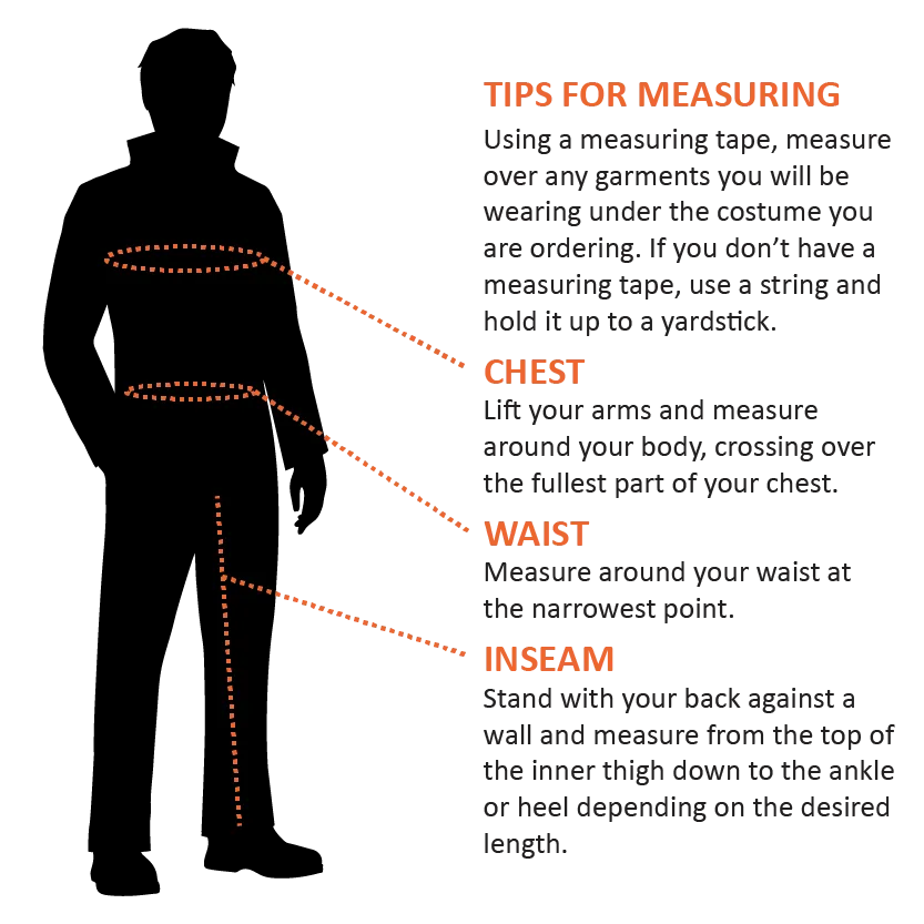 Men's Costume Sizing Chart Diagram